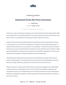 Statement from the Press Secretary