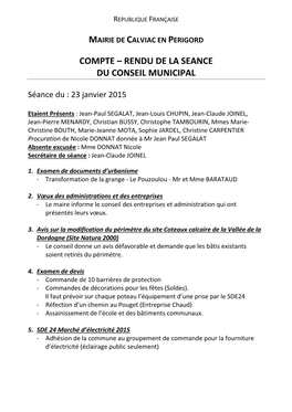 Mairie De Calviac En Perigord Compte – Rendu De La Seance Du Conseil