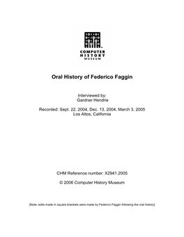 Oral History of Federico Faggin
