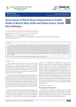 Assessment of Weed Flora Composition in Arable Fields of Bench Maji, Keffa and Sheka Zones, South West Ethiopia