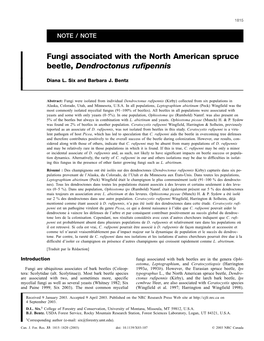 Fungi Associated with the North American Spruce Beetle, Dendroctonus Rufipennis