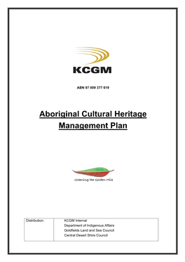 Aboriginal Cultural Heritage Management Plan