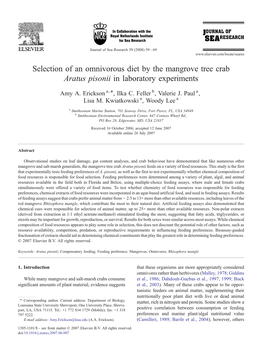 Selection of an Omnivorous Diet by the Mangrove Tree Crab Aratus Pisonii in Laboratory Experiments ⁎ Amy A