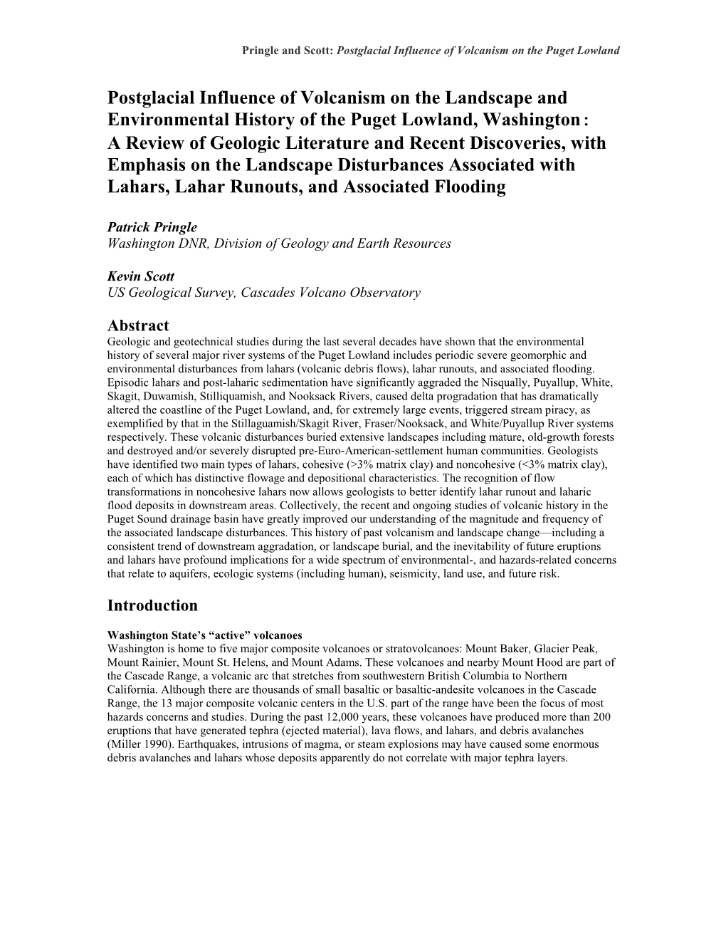 Postglacial Influence of Volcanism on the Landscape and Environmental