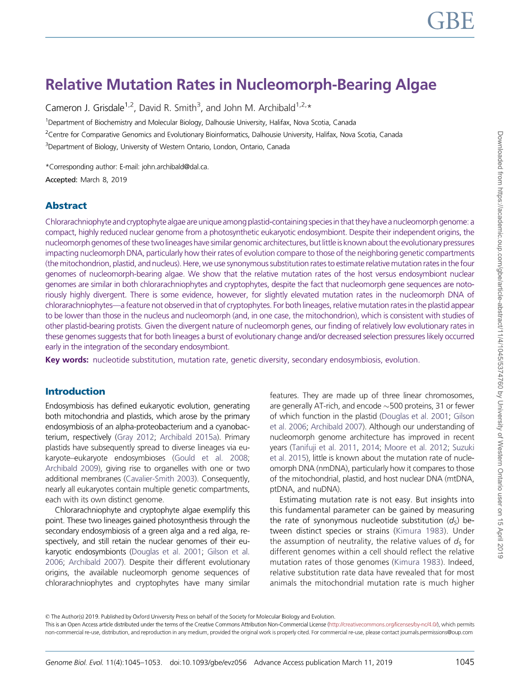 Relative Mutation Rates in Nucleomorph-Bearing Algae