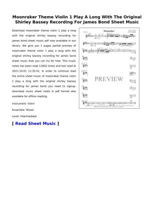 Moonraker Theme Violin 1 Play a Long with the Original Shirley Bassey Recording for James Bond Sheet Music