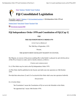 Fiji Independence Order 1970 and Constitution of Fiji [Cap 1]