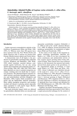 Quinolizidine Alkaloid Profiles of Lupinus Varius Orientalis, L