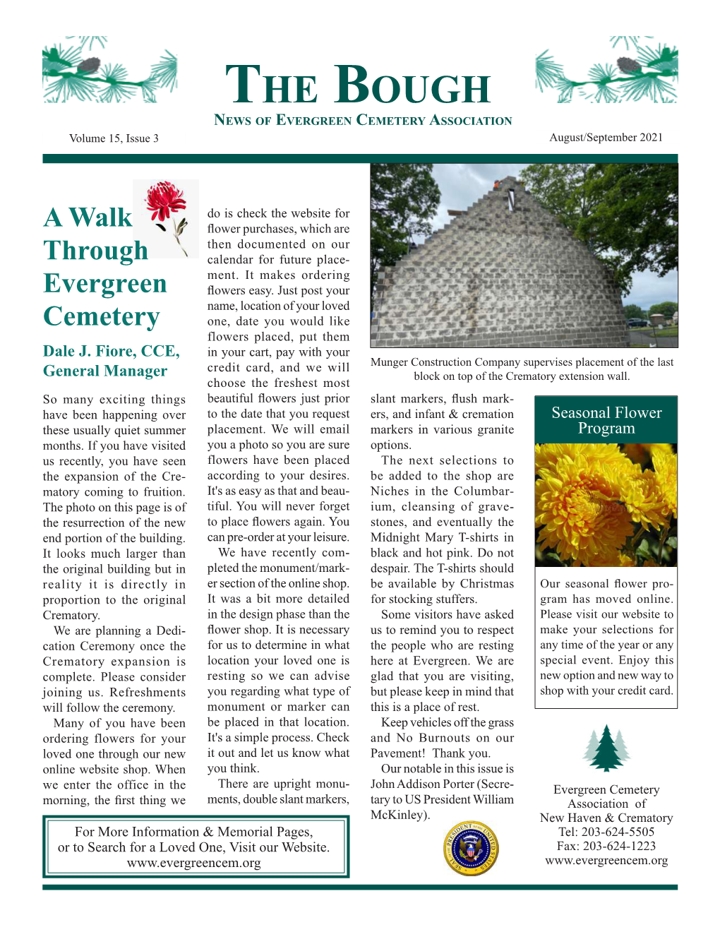 The Bough News of Evergreen Cemetery Association Volume 15, Issue 3 August/September 2021