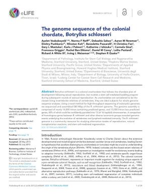 The Genome Sequence of the Colonial Chordate, Botryllus Schlosseri