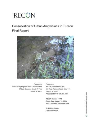 Conservation of Urban Amphibians in Tucson Final Report
