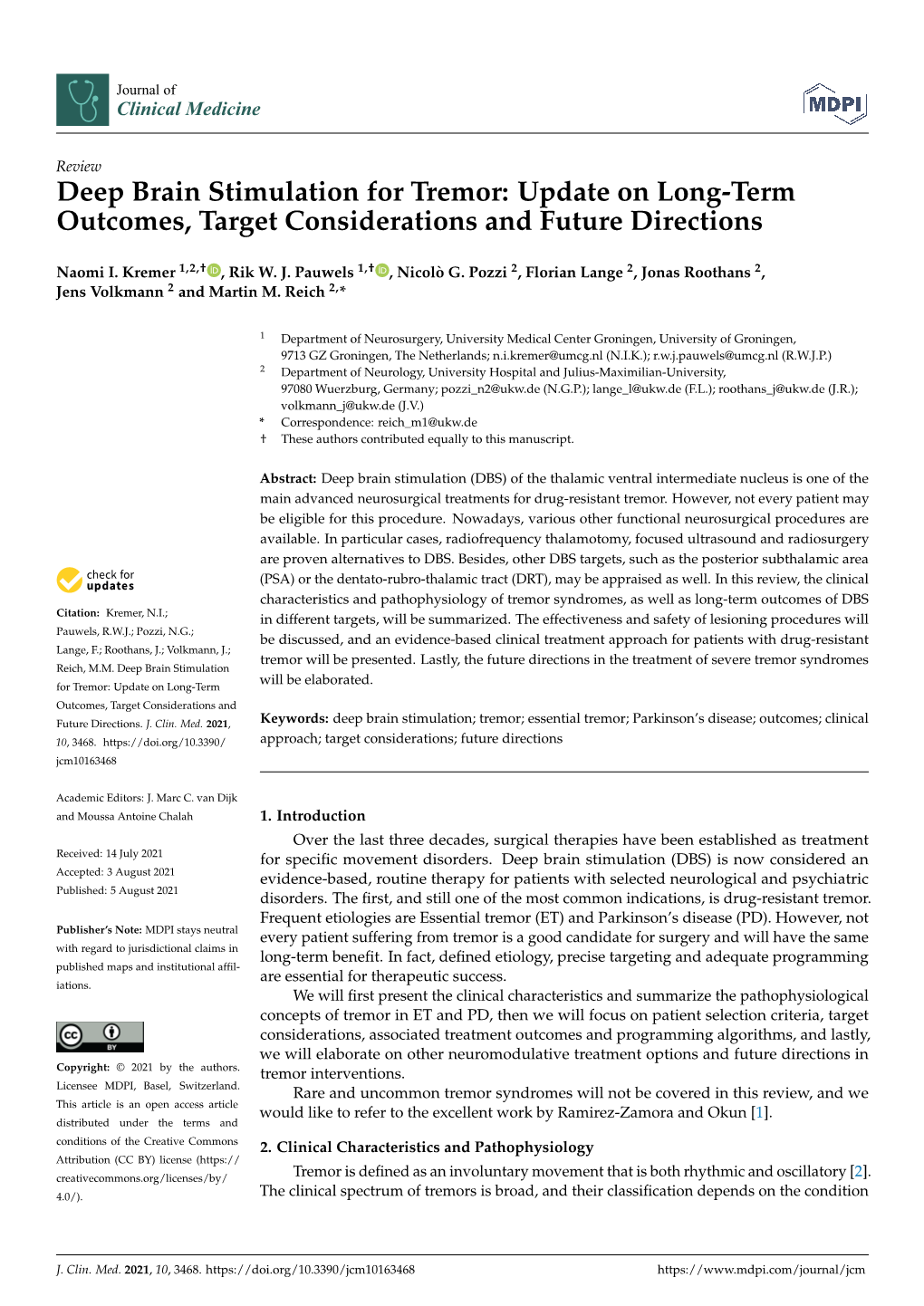 Deep Brain Stimulation for Tremor: Update on Long-Term Outcomes, Target Considerations and Future Directions