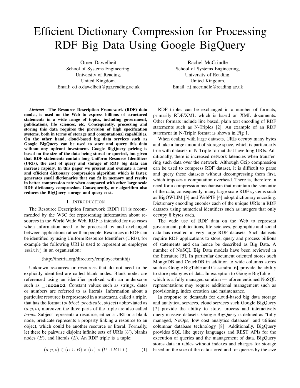 Efficient Dictionary Compression for Processing RDF Big Data Using