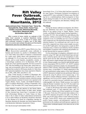 Rift Valley Fever Outbreak, Southern Mauritania, 2012