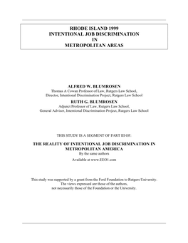 Rhode Island 1999 Intentional Job Discrimination in Metropolitan Areas