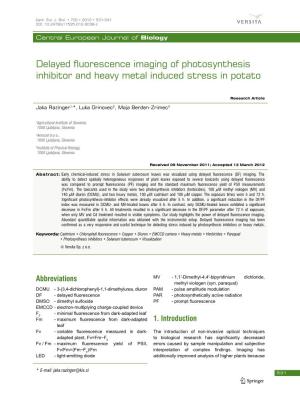 Delayed Fluorescence Imaging of Photosynthesis Inhibitor and Heavy Metal Induced Stress in Potato