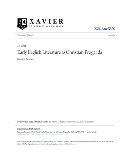 Early English Literature As Christian Proganda Kamaria Beamon