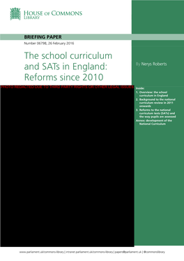 The School Curriculum and Sats in England: Reforms Since 2010