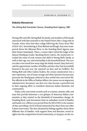 DAKOTA RESOURCES | the Sitting Bull Surrender Census, Standing