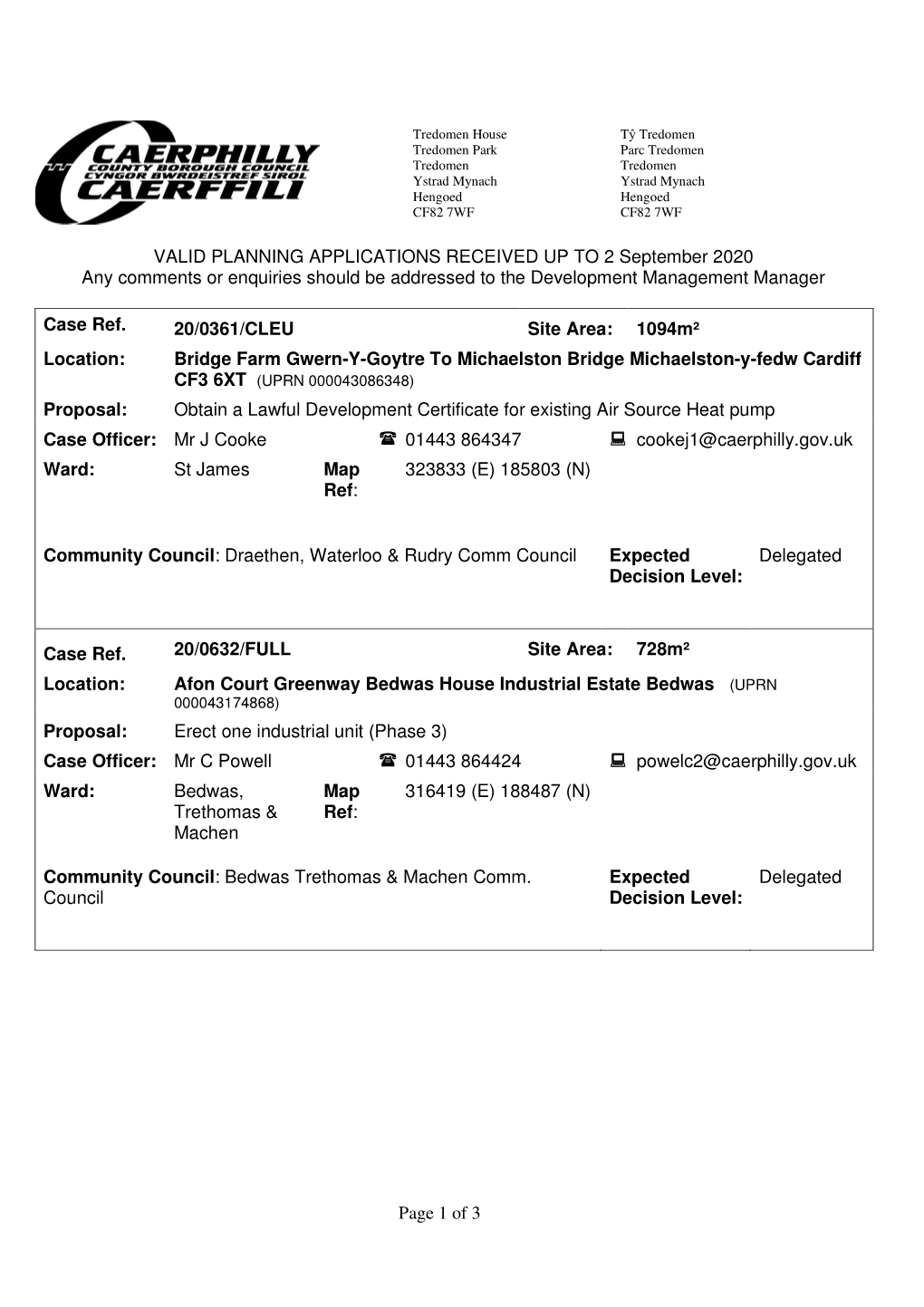 Page 1 of 3 VALID PLANNING APPLICATIONS RECEIVED up TO