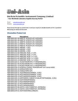 Chromadex Product List