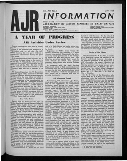 Information Issued by the Association of Jewish Refugees in Great Britain 8 Fairfax Mansions