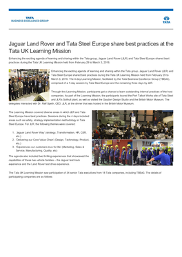 Jaguar Land Rover and Tata Steel Europe Share Best Practices at The