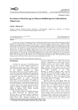 Prevalence of Marteilia Spp. in Thirteen Shellfish Species Collected from China Coast