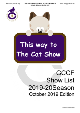 GCCF Show List 2019-20Season This Way to the Cat Show