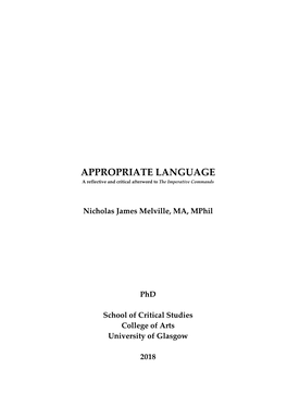 APPROPRIATE LANGUAGE a Reflective and Critical Afterword to the Imperative Commands