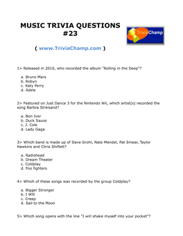 Music Trivia Questions #23