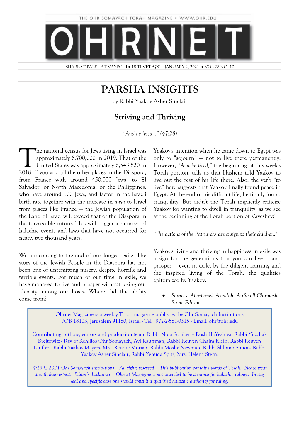 PARSHA INSIGHTS by Rabbi Yaakov Asher Sinclair