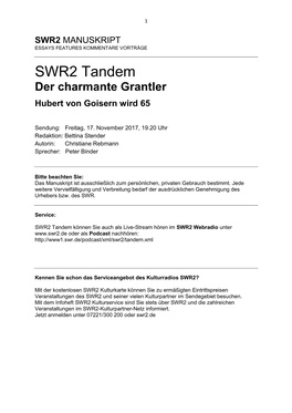 SWR2 Tandem Der Charmante Grantler