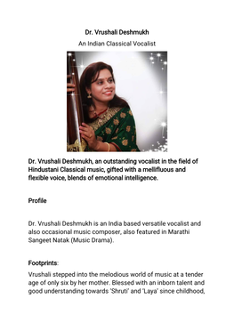 Dr. Vrushali Deshmukh an Indian Classical Vocalist