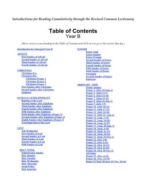 Table of Contents Year B