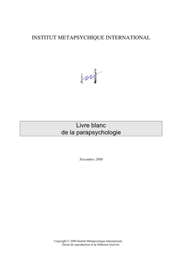 Télécharger Gratuitement L'intégralité Du Livre Blanc De La Parapsychologie