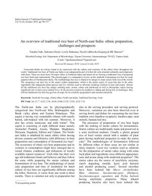 An Overview of Traditional Rice Beer of North-East India: Ethnic Preparation, Challenges and Prospects