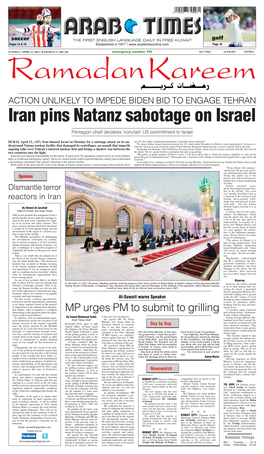 Iran Pins Natanz Sabotage on Israel