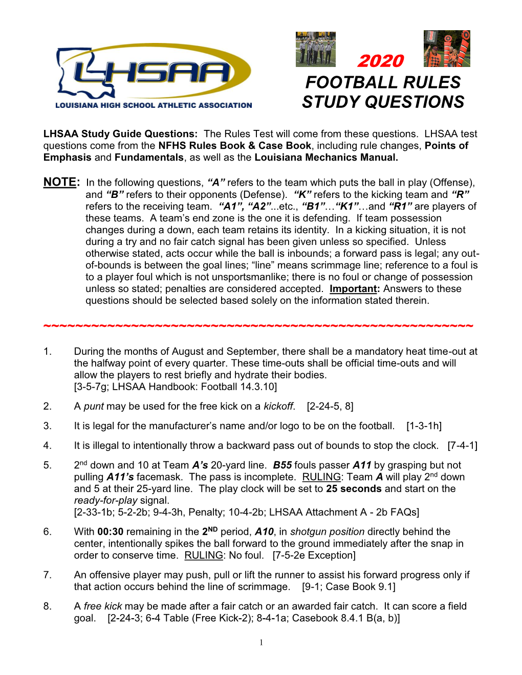 Football Rules Study Questions