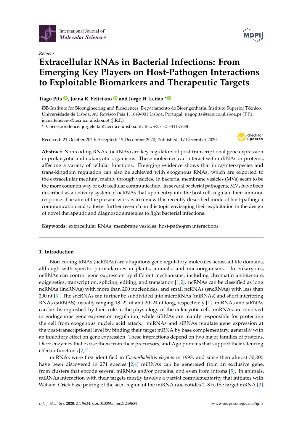 Extracellular Rnas in Bacterial Infections: from Emerging Key Players on Host-Pathogen Interactions to Exploitable Biomarkers and Therapeutic Targets