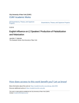English Influence on L2 Speakers' Production of Palatalization And