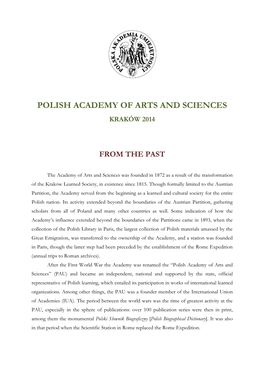 Polish Academy of Arts and Sciences Kraków 2014