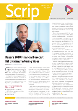 Bayer's 2018 Financial Forecast Hit by Manufacturing Woes