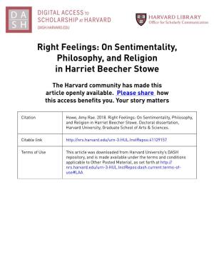 Right Feelings: on Sentimentality, Philosophy, and Religion in Harriet Beecher Stowe