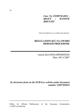 Case No COMP/M.4824 - KRAFT / DANONE BISCUITS