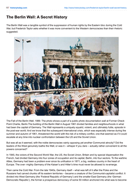 The Berlin Wall: a Secret History