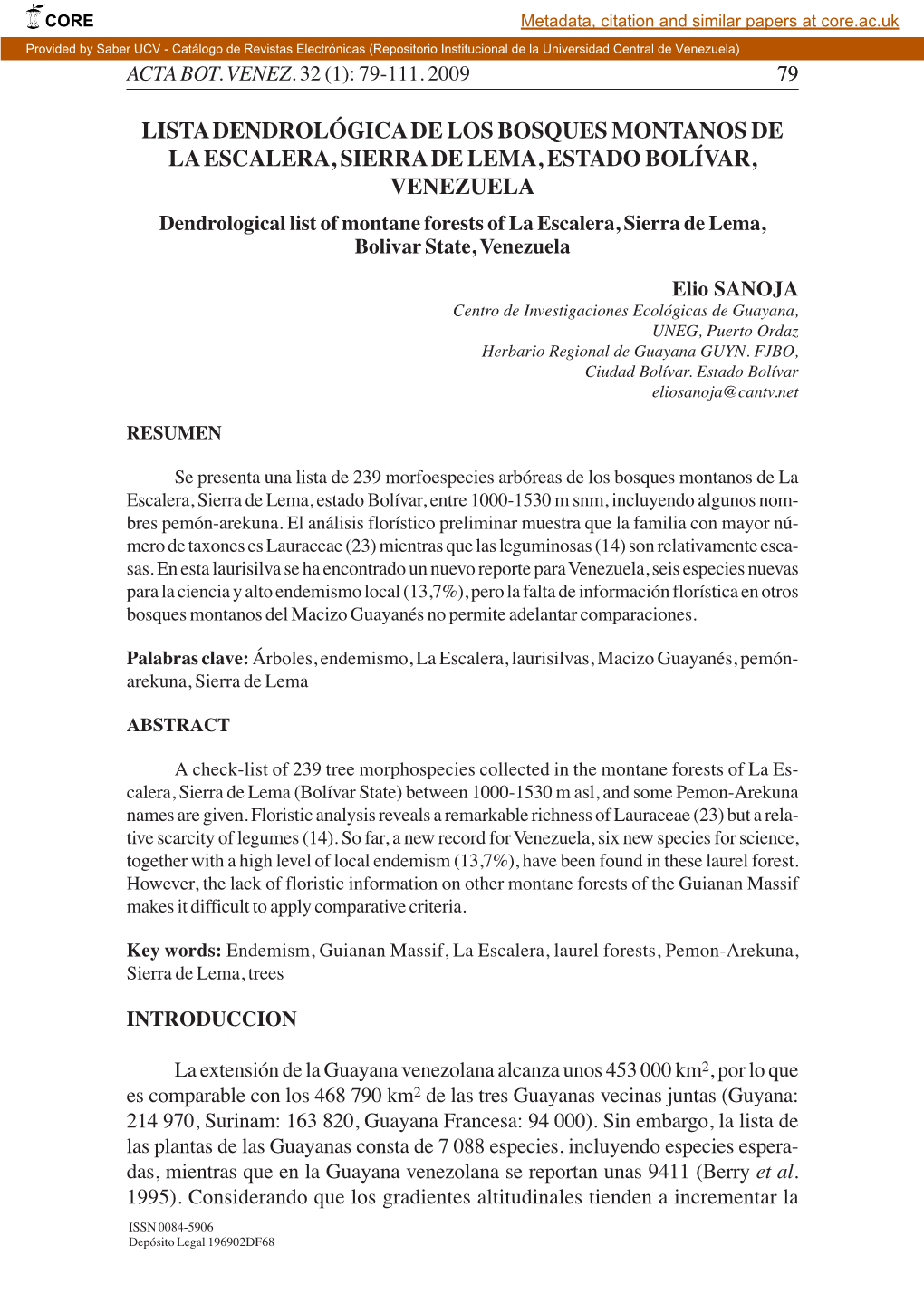 Lista Dendrológica De Los Bosques Montanos