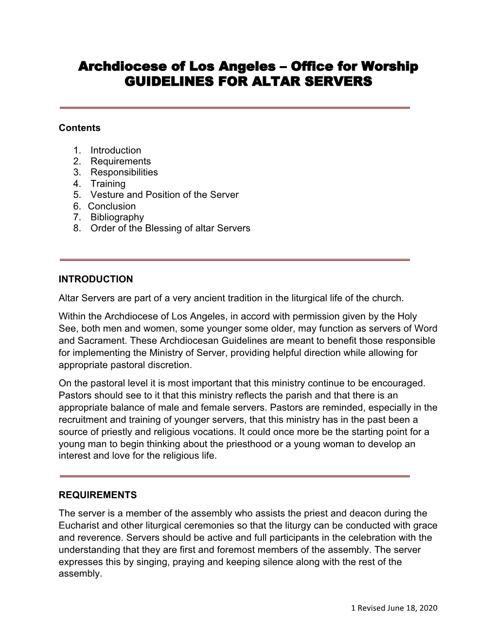 Office for Worship GUIDELINES for ALTAR SERVERS