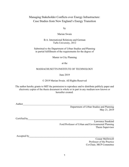 Managing Stakeholder Conflicts Over Energy Infrastructure: Case Studies from New England’S Energy Transition