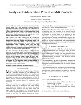 Analysis of Adulteration Present in Milk Products